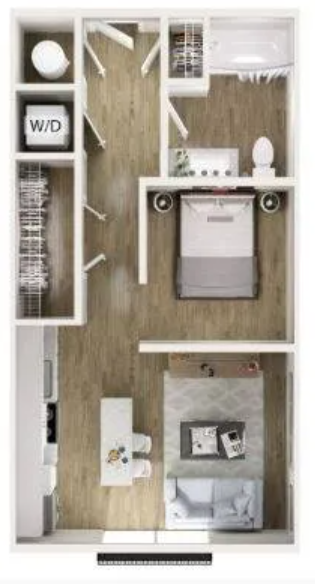 Floor plan for studio, 1 bath, 536 sqft